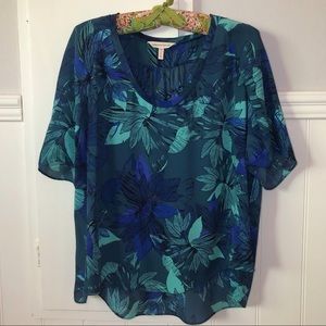 Rainstorm Blue Tahitian Floral Silk Blouse